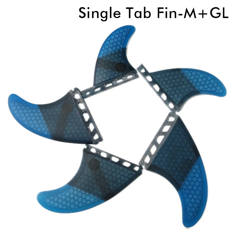 Tri-quad fin set Single Tabs M+GL fins surfboard fins Blue color surf fins Honeycomb Fiberglass