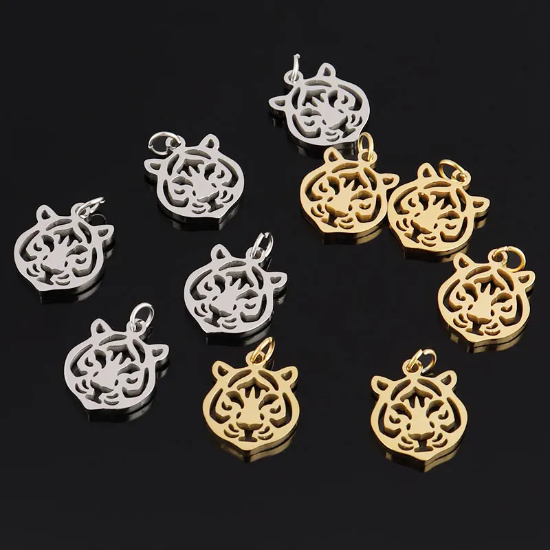 5pcs Stainless Steel Tiger Charms Fit Jewelry Making Animal Geometry Wolf Pendant Charms Makings Necklaces For DIY Handmade