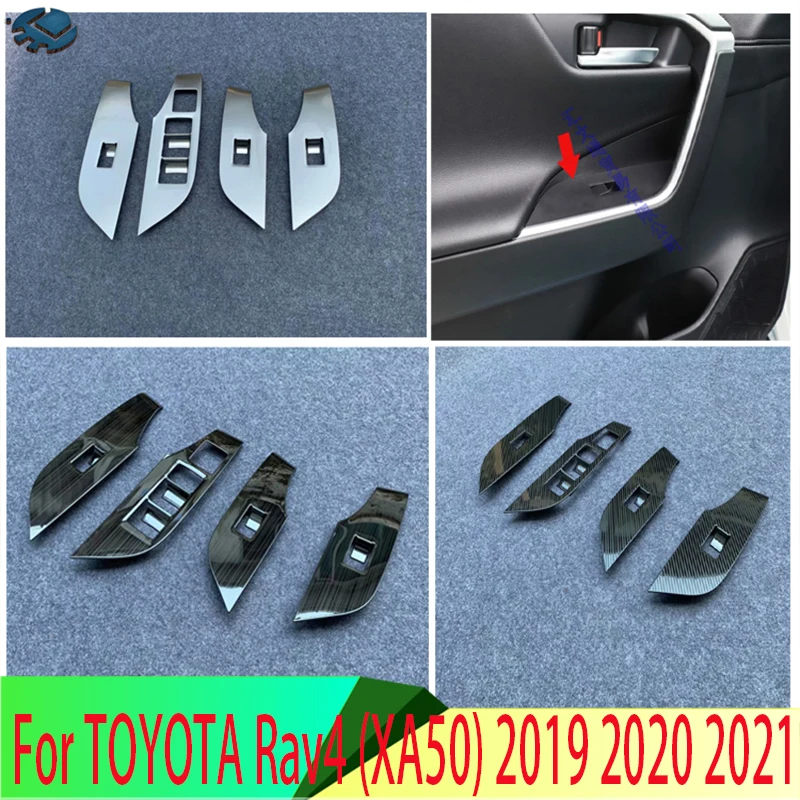 

For TOYOTA Rav4 (XA50) 2019-2024 Carbon Fiber Style Door Window Armrest Cover Switch Panel Trim Molding Garnish