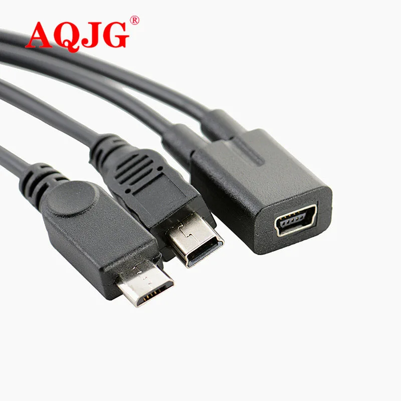 Mini USB 5Pin Female to mini usb 5pin male + micro USB male Y Splitter 1 to 2 Converter Charging Cable 30CM