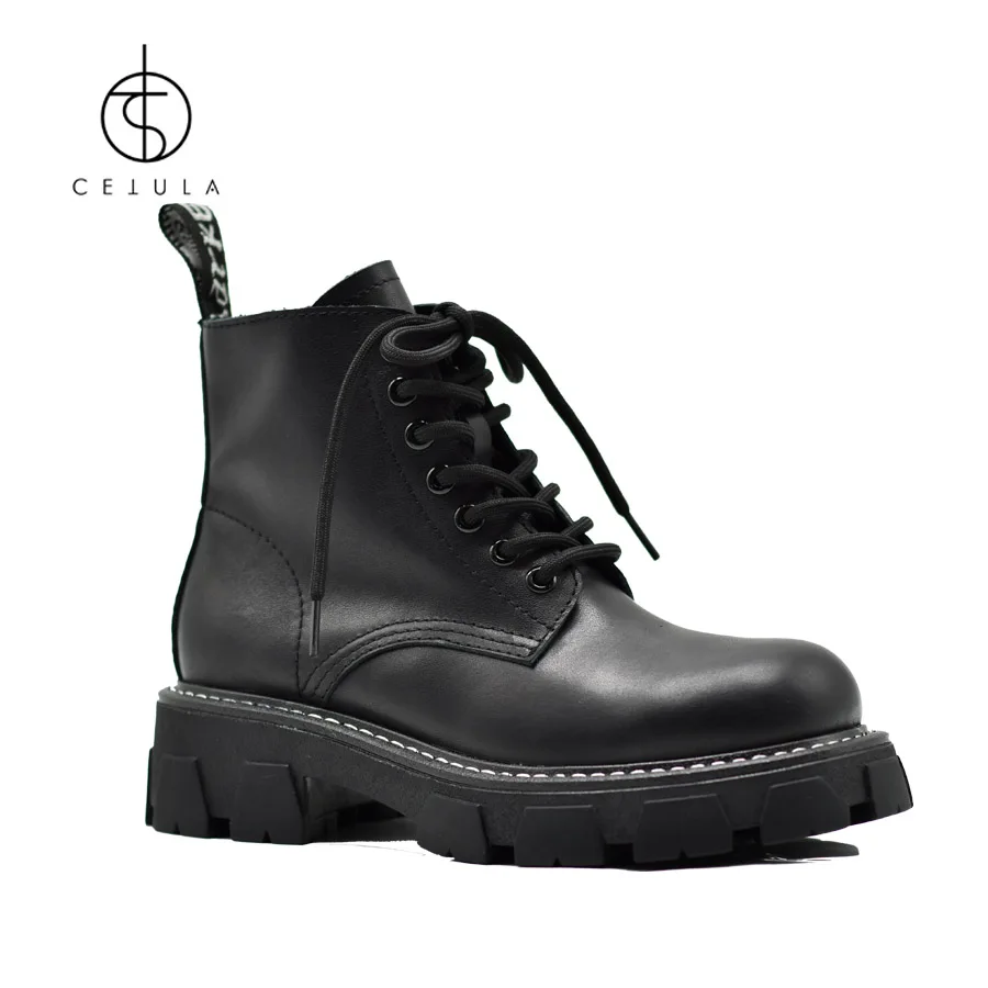 

Cetula 2021 New Design Handcraft Women's Ankle Boots Female Fashione Lace-up Genuine Leather Platform Height Increasing