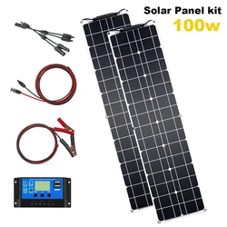 50W elastyczny zestaw paneli słonecznych 2 szt. 12V 100W Panel monokrystaliczny układ słoneczny lekki Placa Solar na łódź kempingową RV