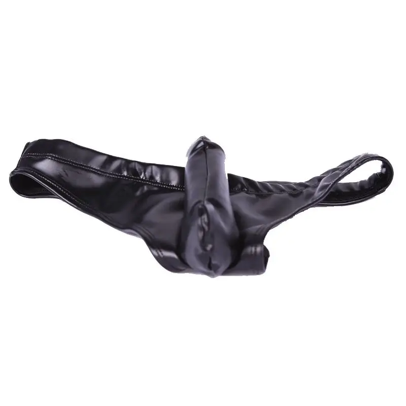 Sexy Men Underwear Open Crotch Exposed Buttocks Penis Separated Testicles Exotic Briefs Faux Leather Elephant Nose Male Panties