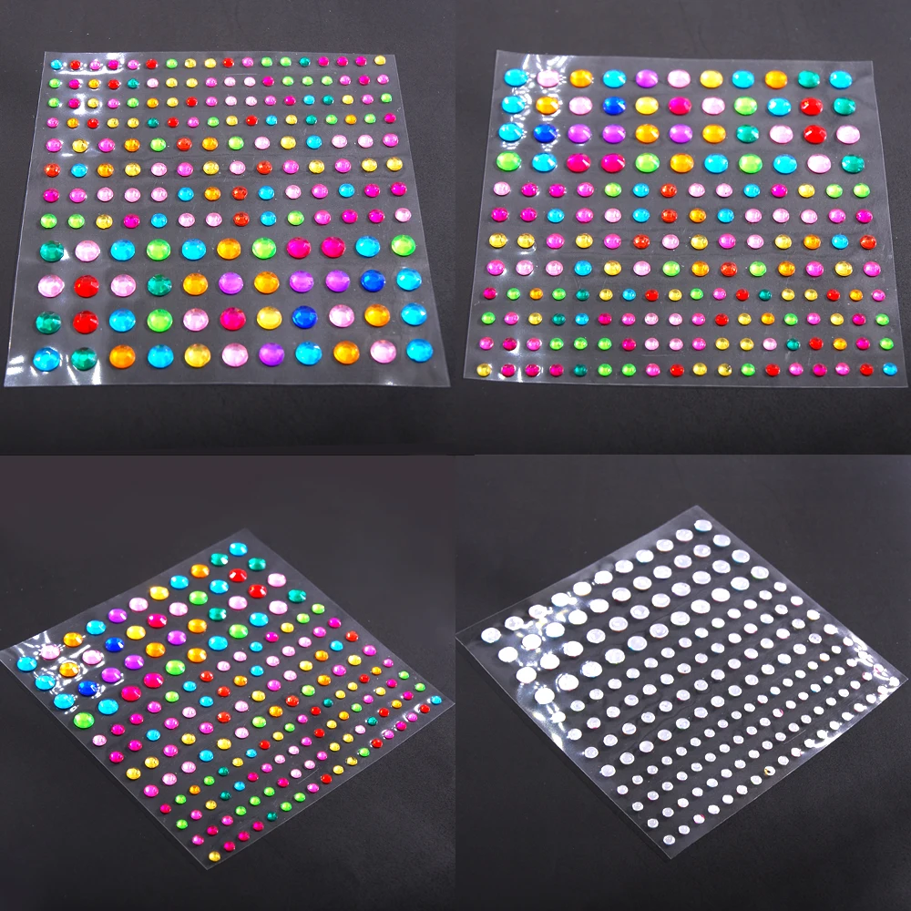 Self Adhesive Colorful Rhinestone Gem Stickers 12 Colors 3 Sizes For DIY Face Art Decoration Festival 1 Sheet/Bag