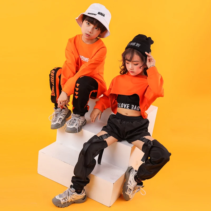 Bazzery Kid Cool Hip Hop Clothing Sweatshirt Shirt Top Crop Hollow Causal Pants for Girl Jazz Ballroom Dance Costume Clothes