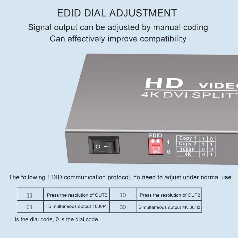 2 port DVI distributor 1X2 DVI Splitter Unterstützung 1 DVI Signal Synchronisation zu 2 Monitore