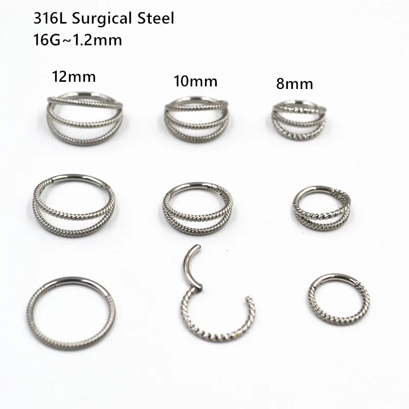 50pc/Lot 316L Surgical Steel Twist Rings Nose Hinged Segment Septum Clicker Rings Earring Ear Cartilage Helix Hoop Tragus Rings