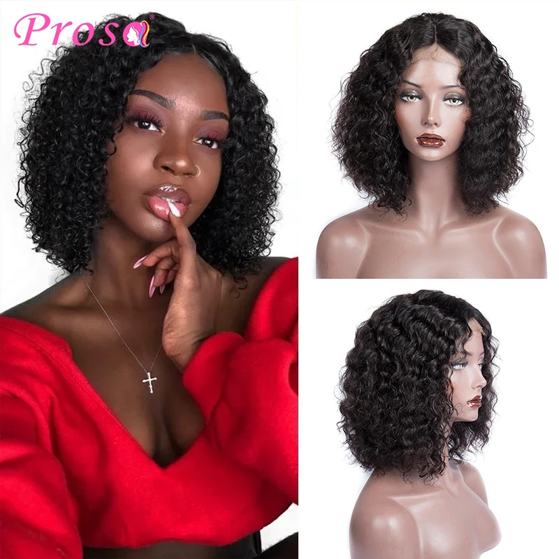 

Loose Wave Remy Human Hair Wigs Short Bob 4x4 Lace front wig Brazilian 180% Density Brazilian Prosa Hair