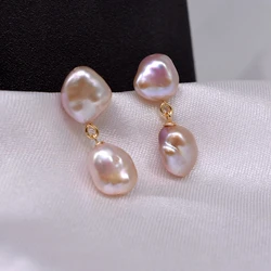 Women's Earrings Pink Natural Freshwater Pearl Pendant Baroque Handmade Fashion Jewelry