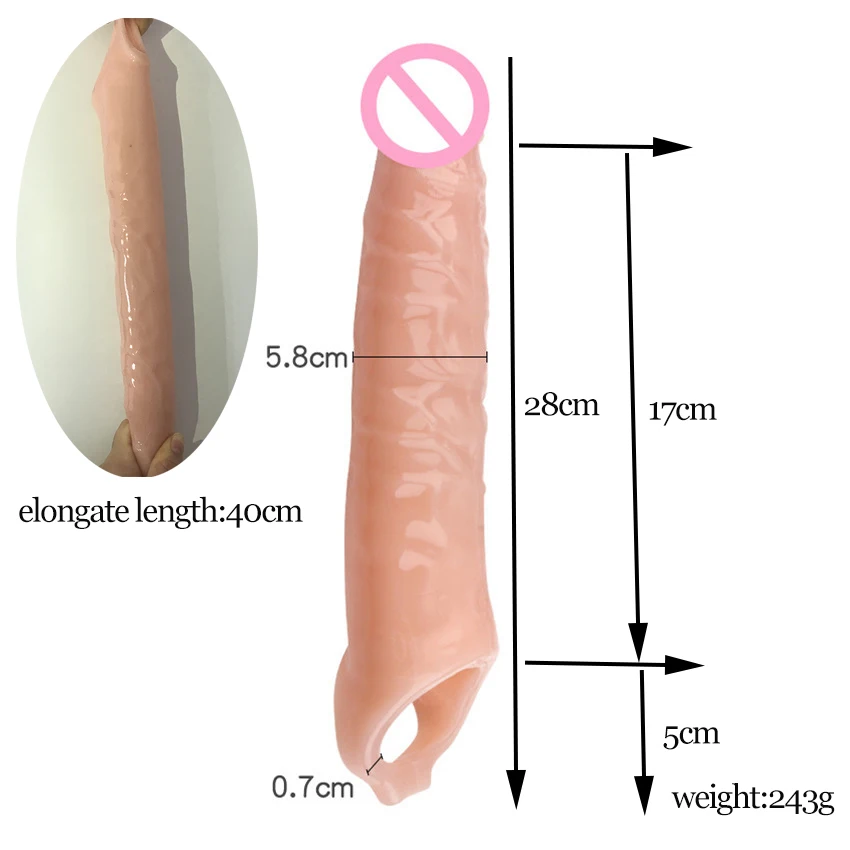 28cm Long Big Penis Extender Sleeve Reusable Condoms Delay Ejaculation Cock Rings Dick Prostate Massager Sex Products For Men