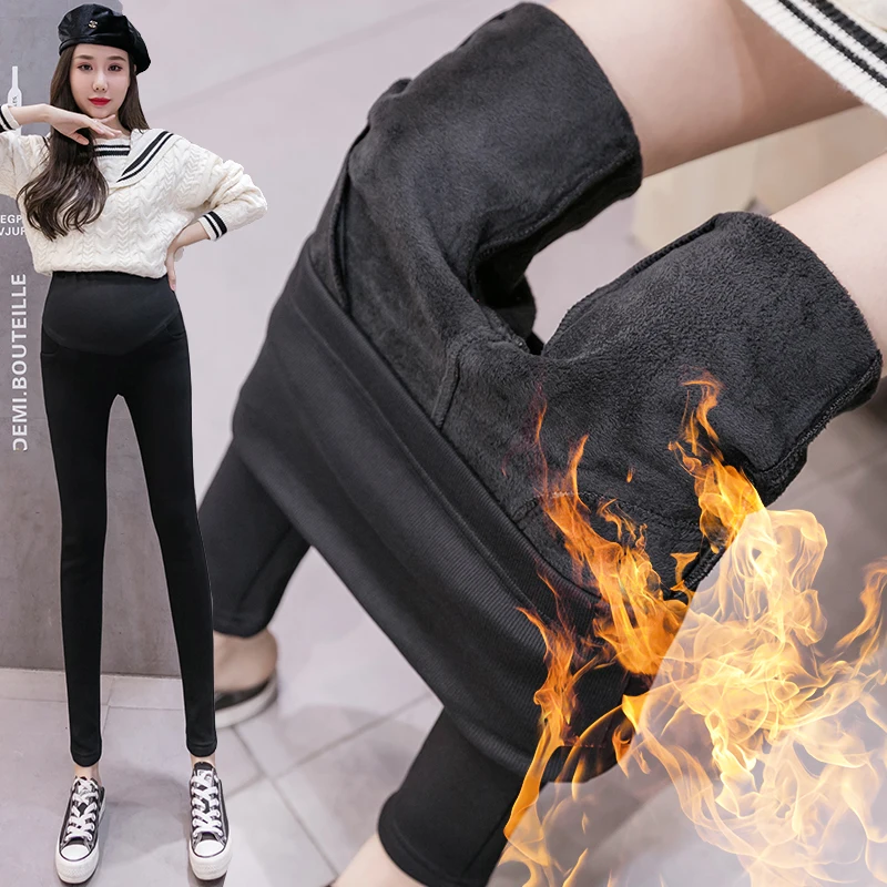 

Pregnant women with high quality velvet pencil pants winter washing abdominal pants feet pants with thick warm pregnant women pa