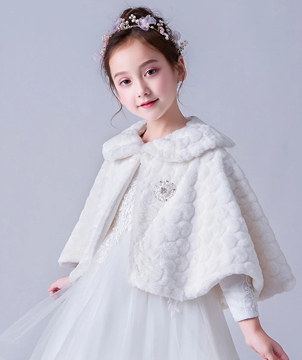 Winter Warm Princess Long Sleeve Cape Kid\'s Coat For Girls Children\'s Jacket Outerwear Wedding Party Shawl 12 13 Years