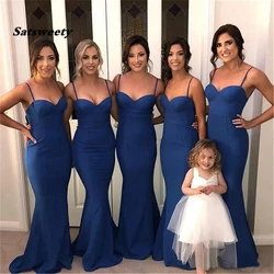 Meerjungfrau Kleid Neue Elastische Satin Brautjungfer Ärmellose Spaghetti Oberschenkel-Hohe Slits Schatz Prom Party Kleid Kleider