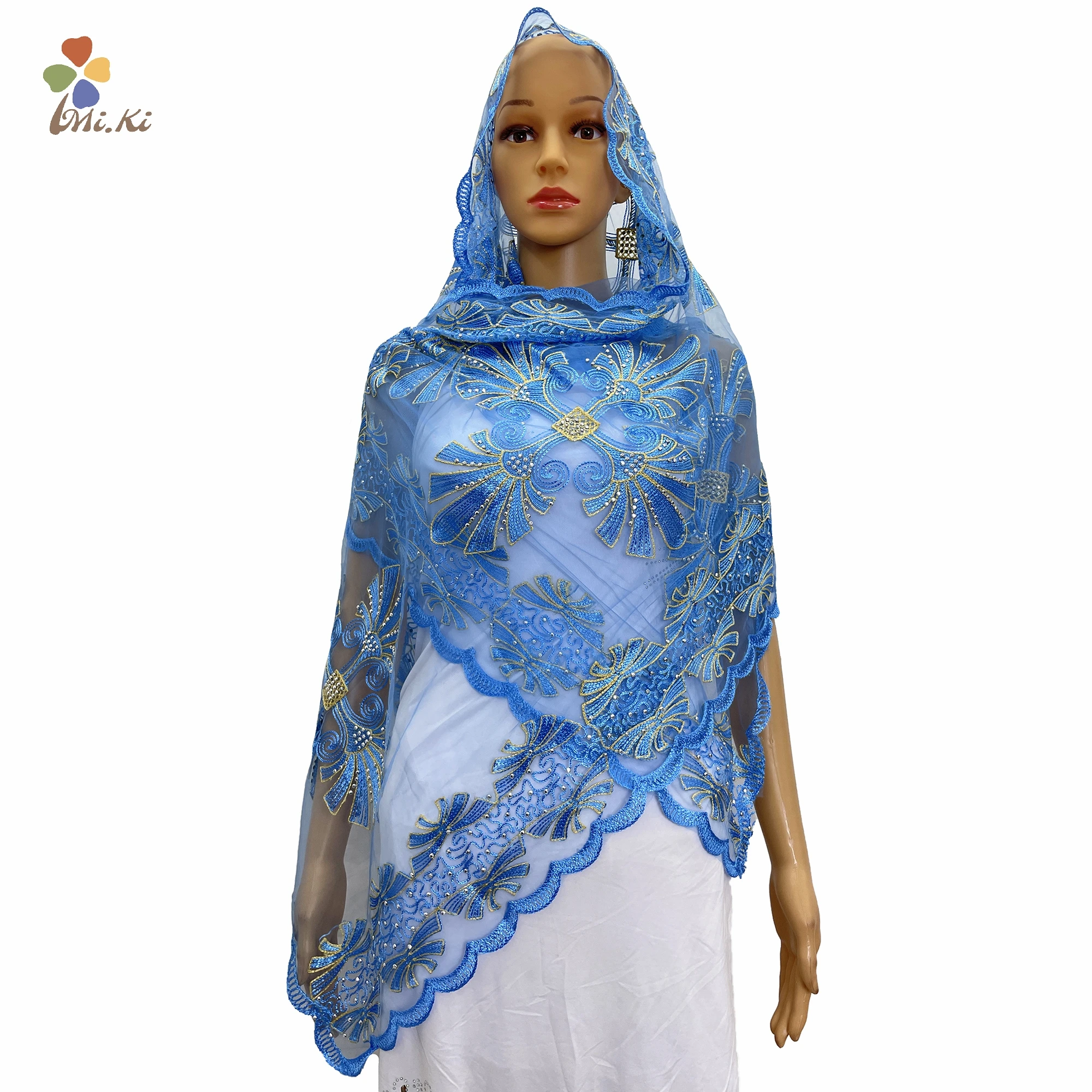 2021 New High Quality Small Size Scarf 200*50cm for African Women Headtie Scarf mesh material for shawls BK110