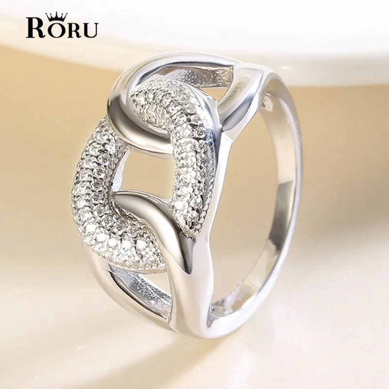 100% 925 Sterling Silver Ring Punk Thread Zircon Jewelry Big Wide Fashion Evening Party Ring for Women Fine Jewelry