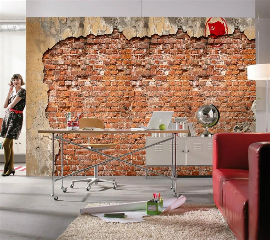 

Customized large wallpaper 3d retro nostalgic red brick cement TV background wall living room bedroom restaurant papel de parede