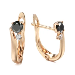 Kinel New Black Natural Zircon Bride Earrings Fashion 585 Rose Gold Simple Drop Earrings For Women Wedding Party Jewelry