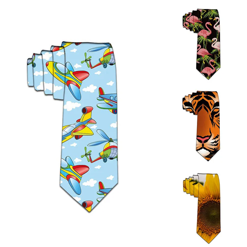 3D Printed Men's Polyester Slim Tie Funny Pattern Wedding Party Casual Happy 8cm Wide Tie Jacquard Weave Man Shirt Accessories