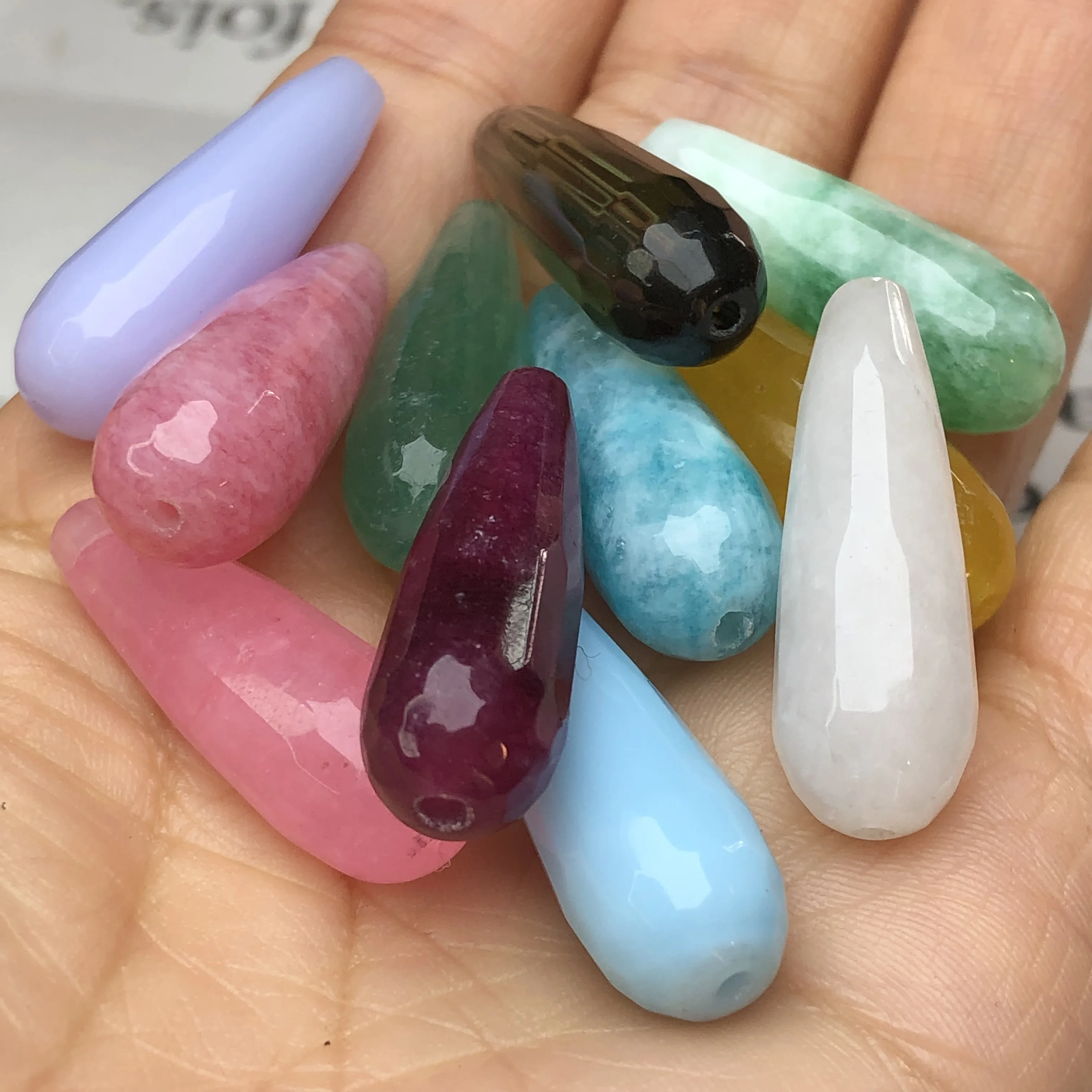 10x30mm kropla wody Faceted kolorowe chalcedon Jades z kamienia naturalnego koraliki dystansowe luzem koraliki do tworzenia biżuterii Diy