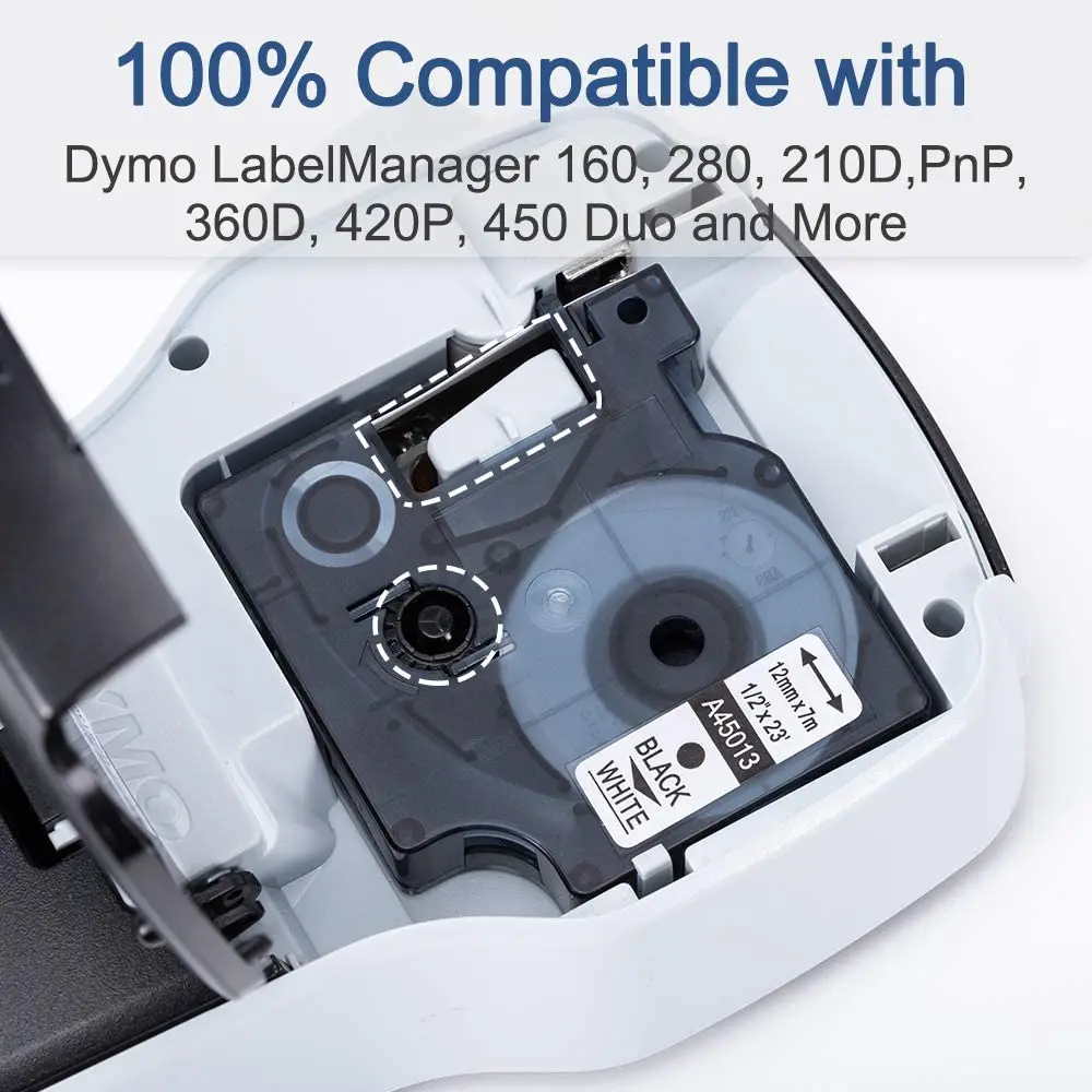 Compatible Dymo D1 12mm tapes 45010 45013 40910 40913 43613 43610 Ribbon Cassette for Dymo label manager LM 160 280 label maker