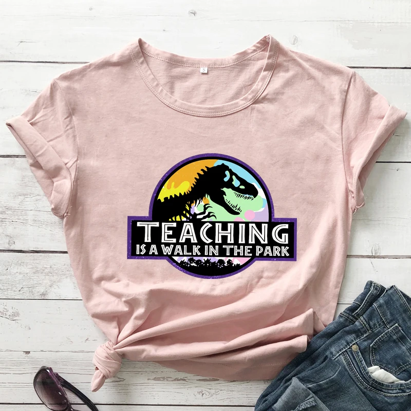 TEACHING IS A WALK IN THE PARK T-shirt Teacher dinosaur Shirt Funny grunge tumblr Shirts women aesthetic art vintage tee top