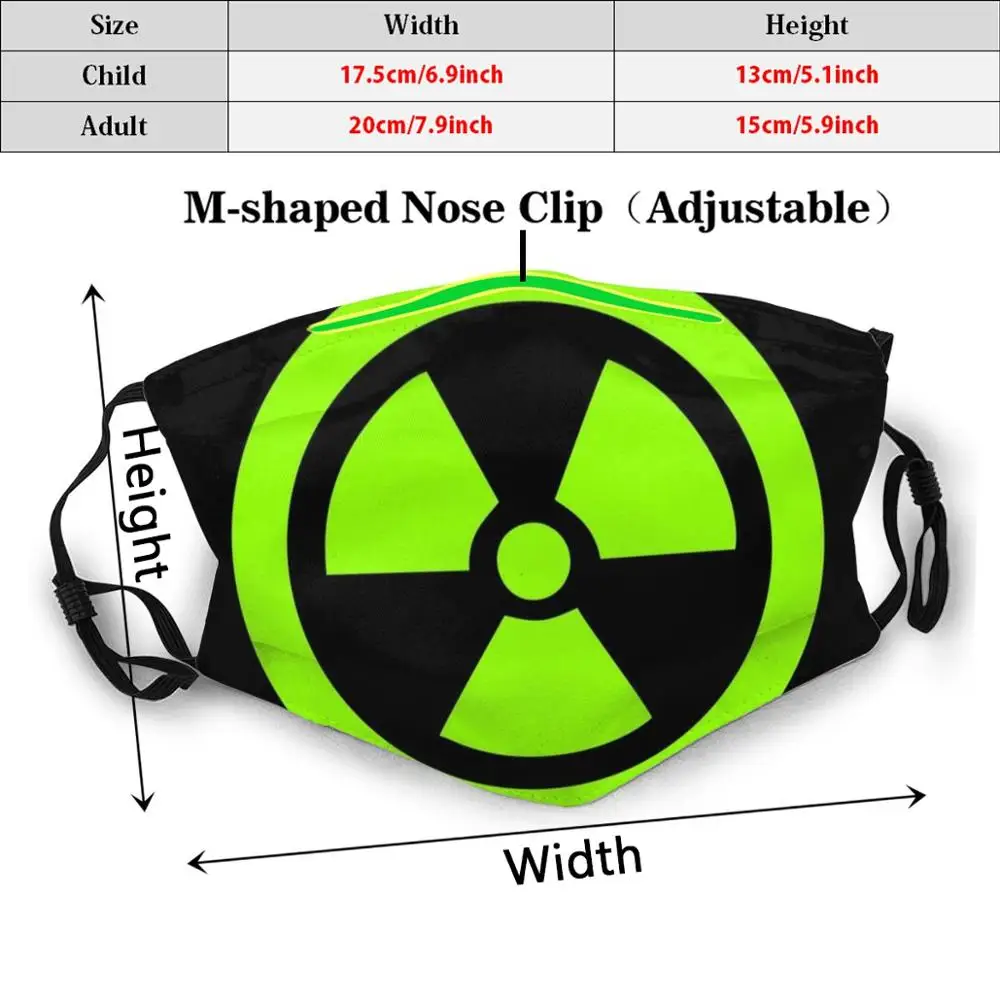 Fluo Green Radioactive Funny Print Reusable Pm2.407 Filter Face Mask Green Vivid Black Fluo Simple Teen Trends Trend Light Sign