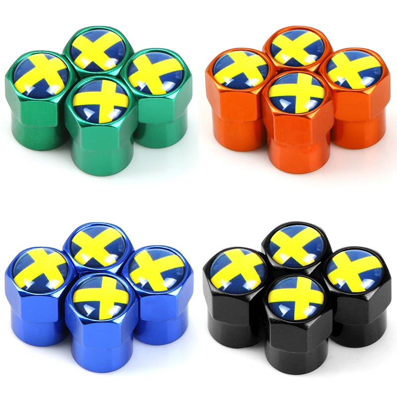 4pcs Aluminum Sweden Flag Car Wheel Tire Valves cover Tyre Air Caps case For Volvo V70 XC60 S60 V60 V40 Car Accessories Styling