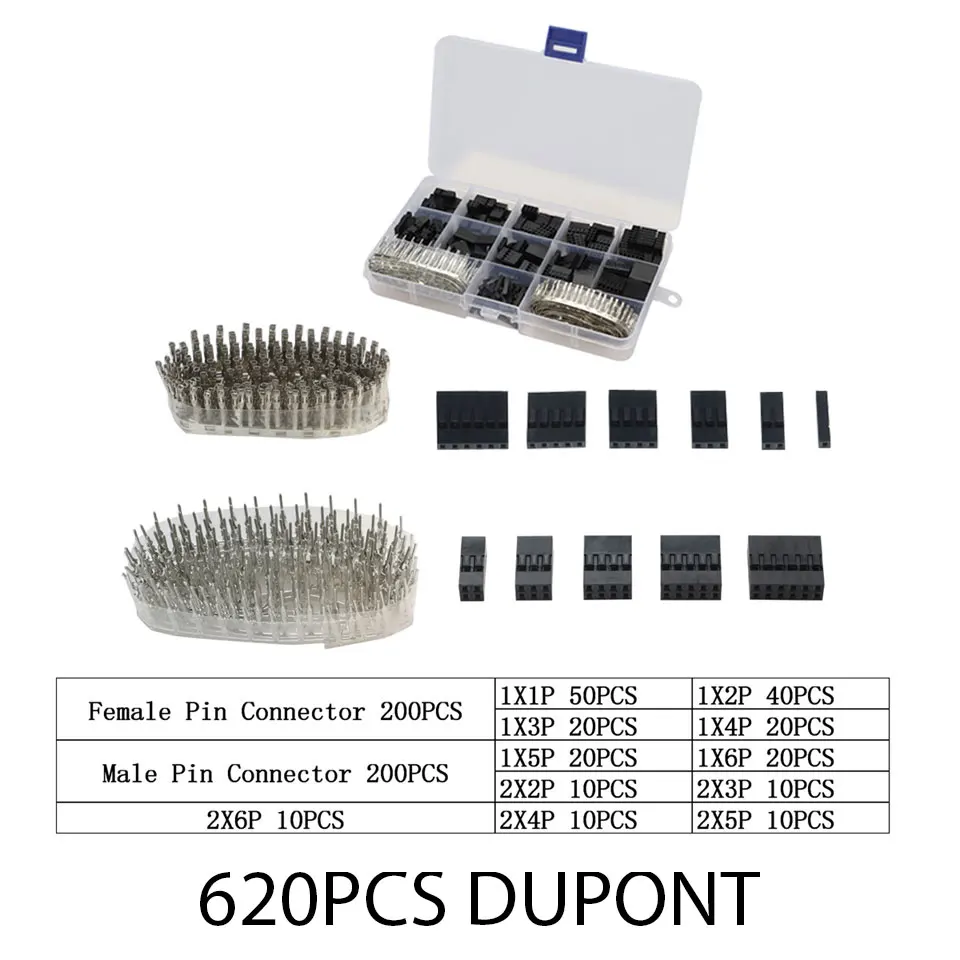 Juego de cables Dupont macho + hembra y carcasa de conector de cabecera, Kit de terminales desnudos, 310/620/1450/1550 Uds.