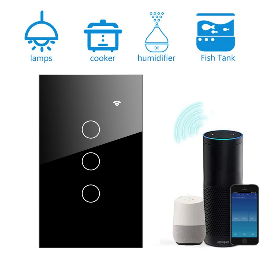 Vida inteligente wifi touch switch app controle remoto comandos de voz funciona com alexa eco google casa siri