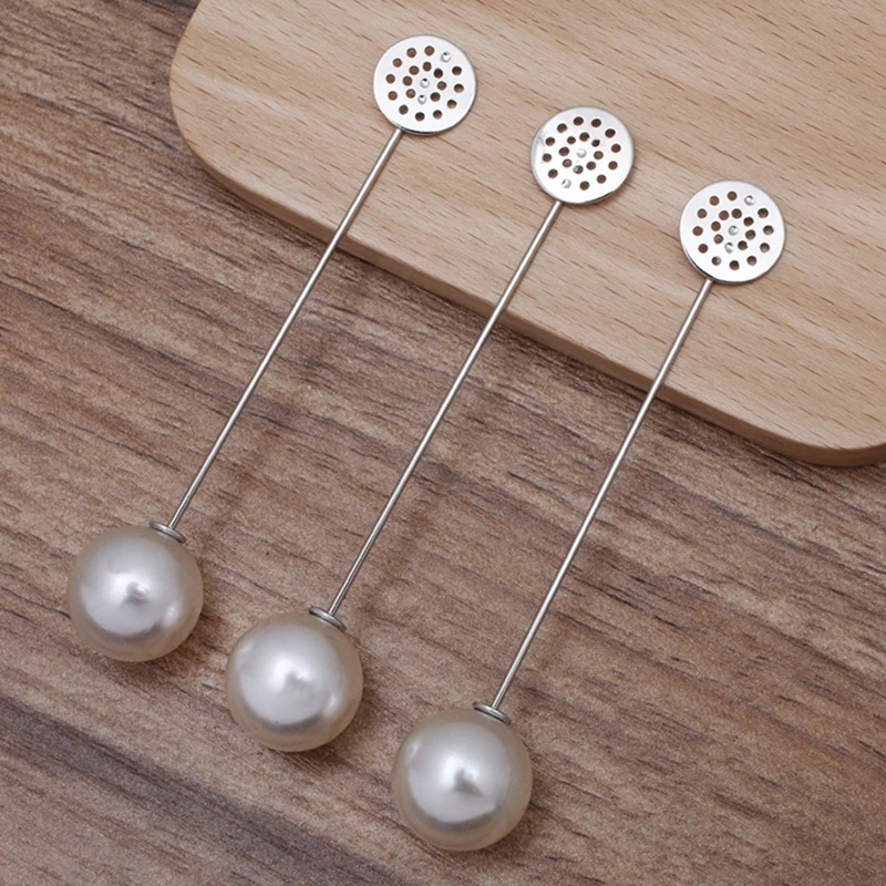 10 sztuk 12mm okrągły Cabochon baza Bezel broszka przypinki baza Broocher z 16mm Pearl Pins korek dla DIY tworzenia biżuterii
