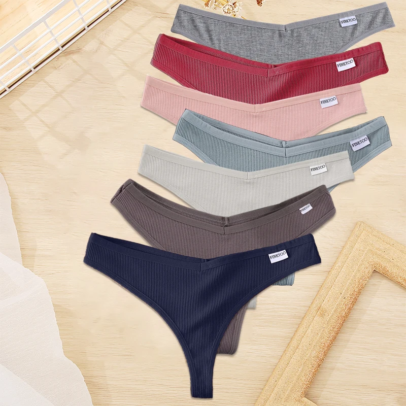 FINETOO 7 Teile/satz M-XL Frauen Baumwolle Dessous 9 Solide Farben Höschen G-string Sexy V-Taille Thongs Mädchen Unterwäsche Weibliche pantys