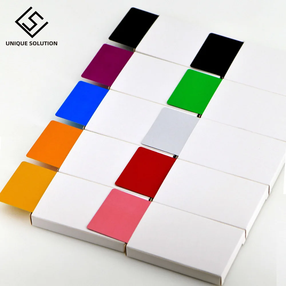 50Pcs Metal Business Cards aluminum alloy Blanks Card for Customer Laser Engraving DIY Gift Cards 9 Colors Optional Gold 54*86mm