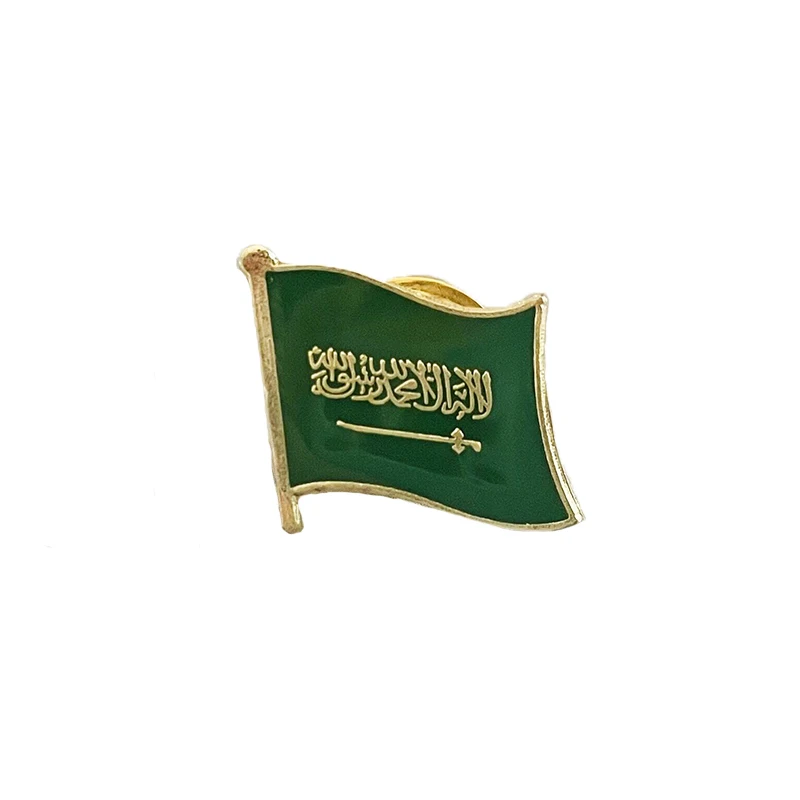 Saudi Arabia National Flag Lapel Pins Crystal Epoxy Metal Enamel Badge Paint Brooch Souvenir   Personality Commemorative Gifts