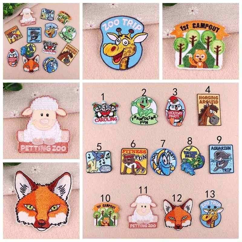 Cartoon animal embroidery patch burned edge high quality small size with adhesive backing iron on clothes DIY hat and bag