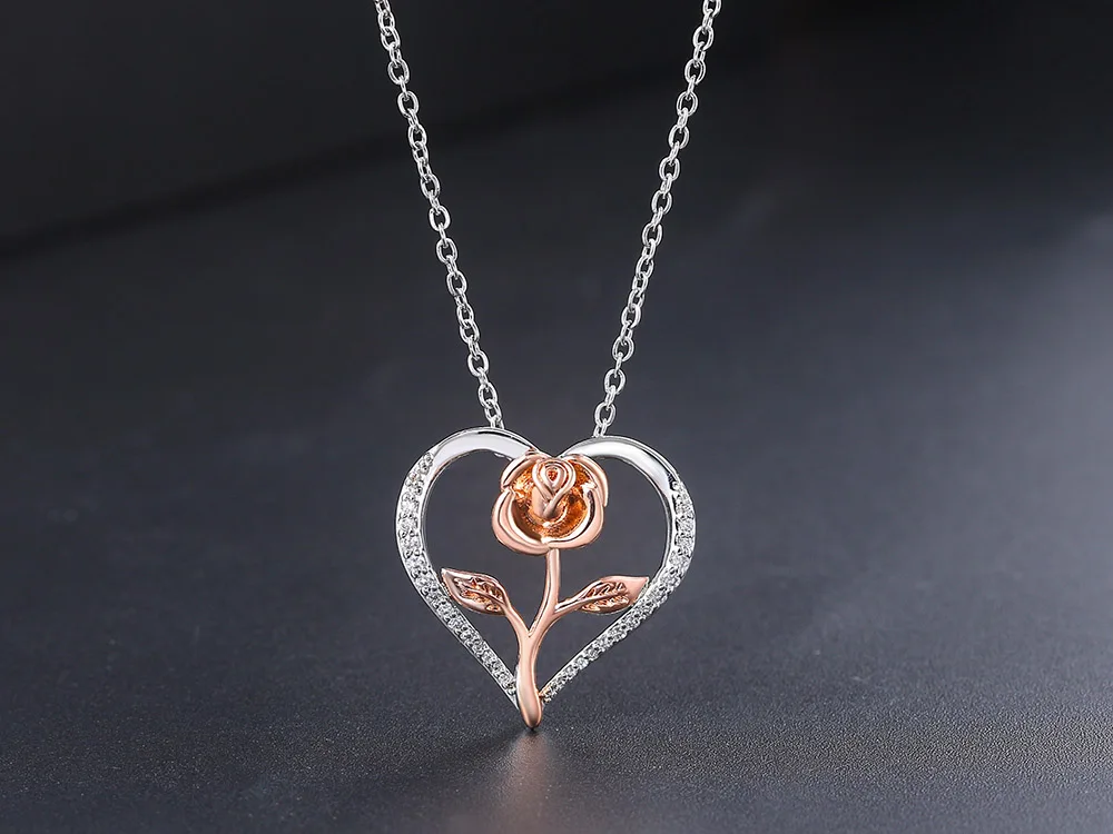 Exquisite romantische Rosen-Anhänger-Halsketten für Damen, eleganter Schmuck für Bankette, Accessoires für Hochzeit und Valentinstag. – Detail 5
