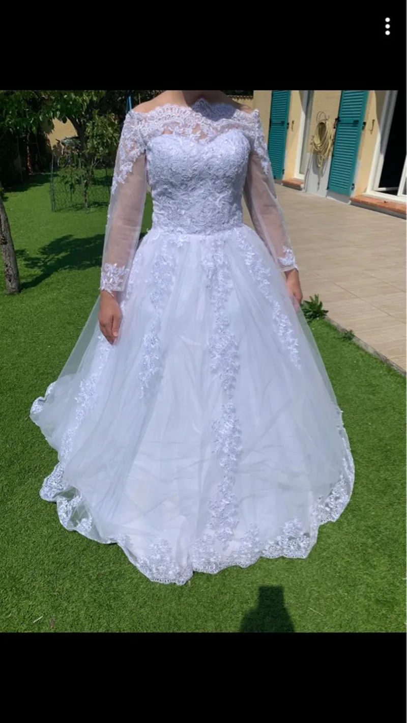 Vestido De Noiva Princess Wedding Dresses 2022 Garden Off Shoulder Sheer Long Sleeve Beaded Arabic Robe De Mariage Bridal Gown