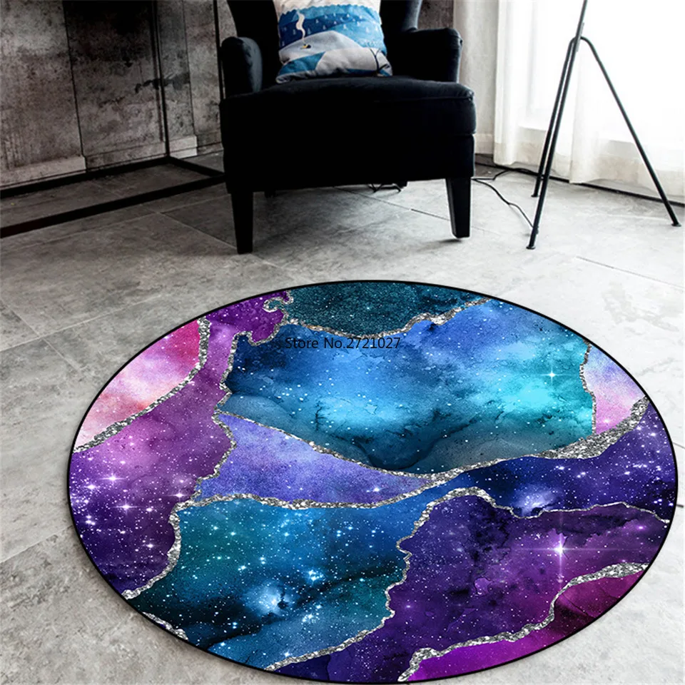 

Nordic Gorgeous Milky Way Abstract Round Carpet Blue Purple Starry Sky Floor Mat on Table Living Room Chair Floor Mat