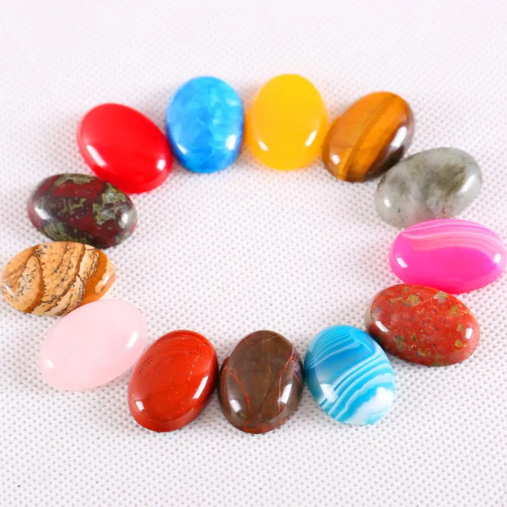 5Pcs/Lot 25MM CAB Cabochon Natural Stone Red Onyx Yellow Jades Oval Beads For Jewelry Making Women Men Ring Gem No Hole