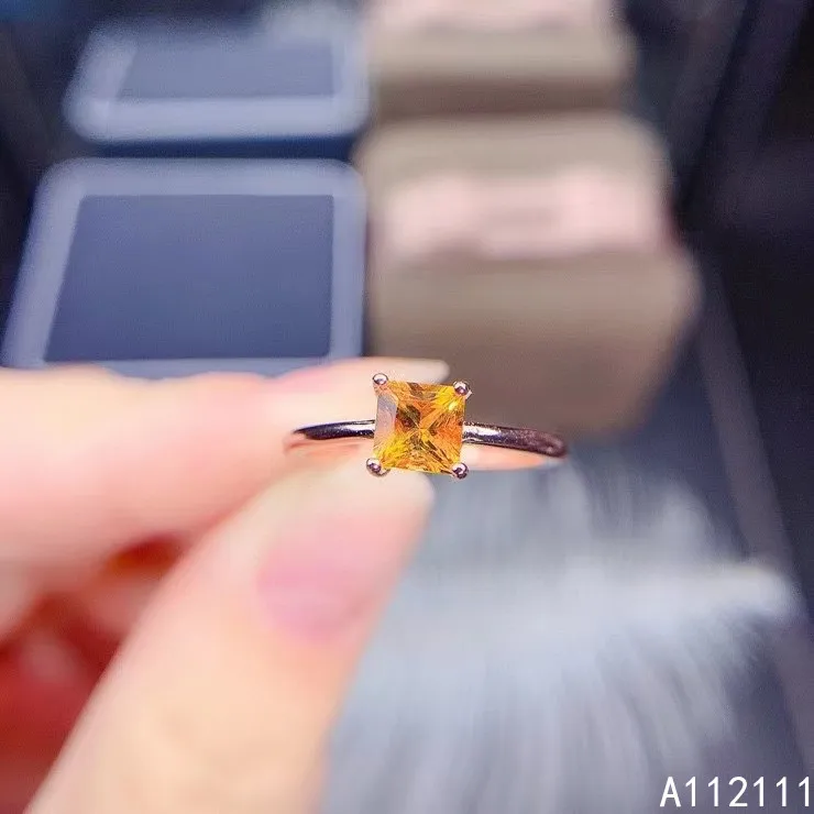 

Exquisite Jewelry 925 Sterling Silver Inset With Gemstone Woman's Popular Elegant Square Fresh Citrine Ring Support Detection