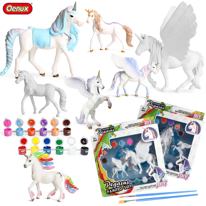 

Oenux DIY Watercolor Graffiti Animal Toy 3D Color Painting Unicorn Pegasus Crafts Model Set Kids Birthday Xmas Gift Party Favor