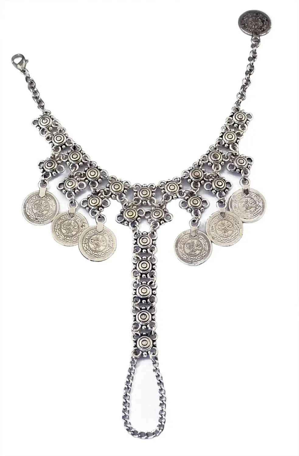 الغجر القبلية العرقية الأفغانية عملة شرابة سوار Charm للنساء الرجال الرجعية إصبع سحب أساور تركيا باكستان الهندي مجوهرات