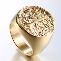 Size 8/9/10/11/12/13 Men Women Stainless Steel Gold-Color Life Tree Ring Finger Jewelry Plant Pattern Wholesale Drop Shipping