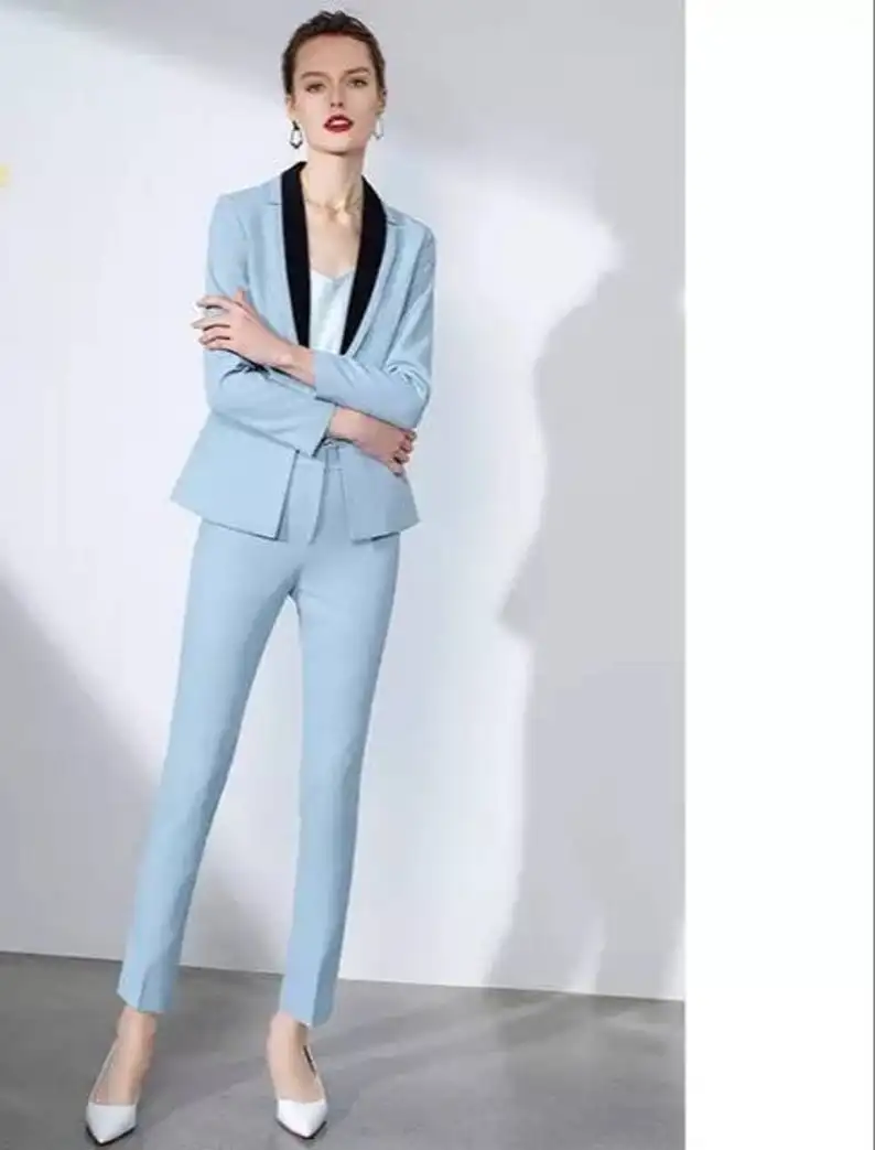 High Quality Elegant Blue Women Blazer Pants Suits Slim Fit Lady Photograph Party Prom Red Carpet Outfit Coat(Jacket+Pants)