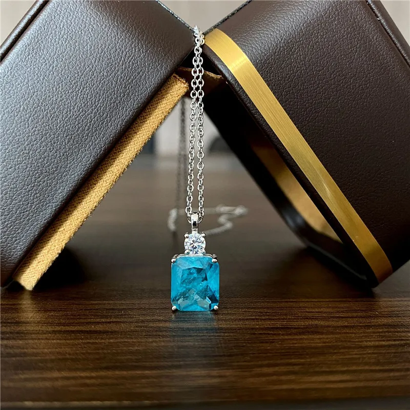 CC Created Topaz Necklace for Women Silver Color Blue Gemstone Fashion Accessories Luxury Party Fine Jewelry Gift CCN751