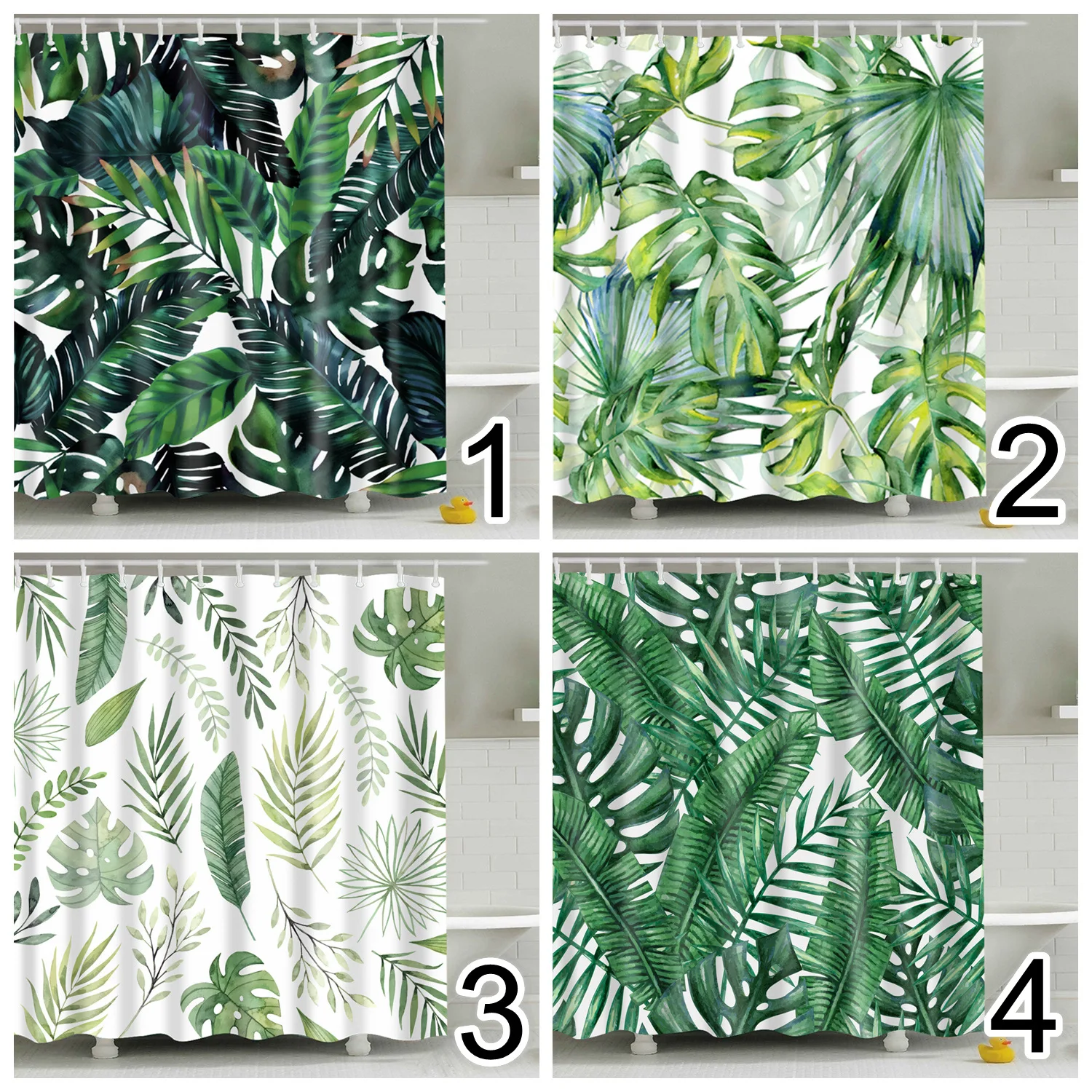 

Waterproof Tropical Green Plant Leaf Palm Nordic Digital Printing Polyester Shower Curtain Bathroom Curtains With Hooks