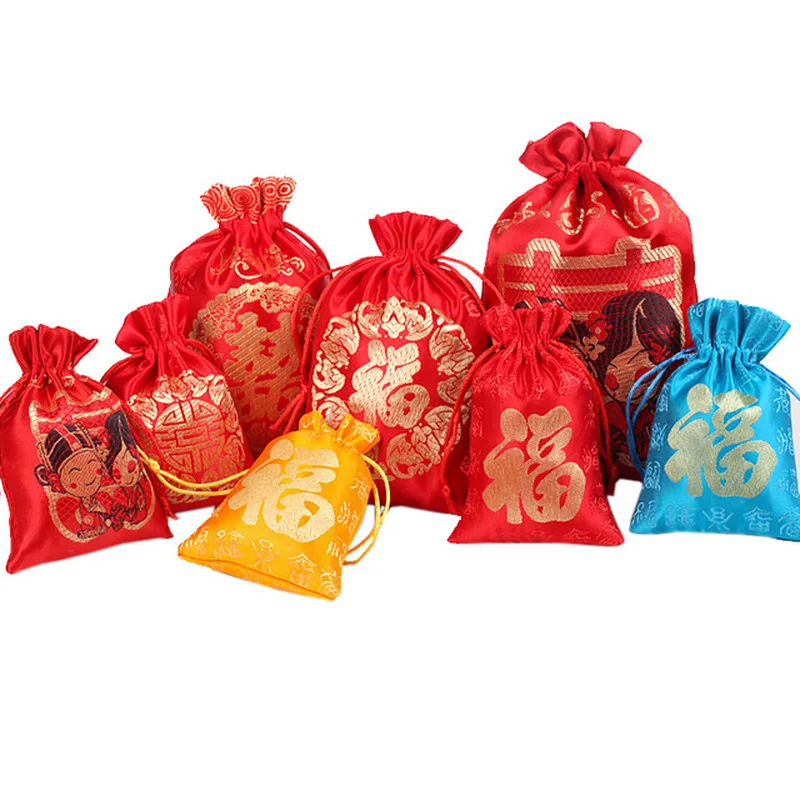 10pcs Classic Chinese Style Flower Gift Bag Drawstring Embroidery Jewelry Bag Wedding Candy Bag DIY Manual Sachet