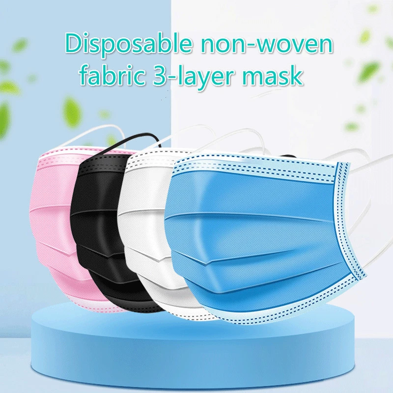 Mouth Masks 3-layer Anti-Dust Disposable Mascarillas 50/100 Pcs Non Woven Meltblown Cloth Masks Elastic Ear Loop Face Mask PM041