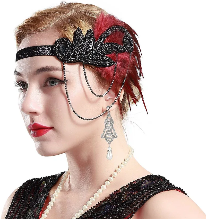 

Cosplay Costumes 1920s Vintage Style Feather Flapper Headband Bridal Headpiece