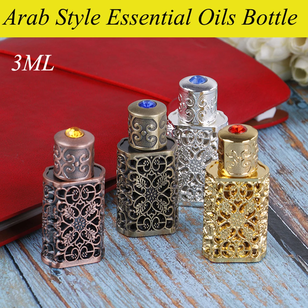 

3Ml Antiqued Metal Alloy Perfume Bottle Empty Refillable Bottle Arab Style Essential Oils Bottle Container Wedding Decor Gift