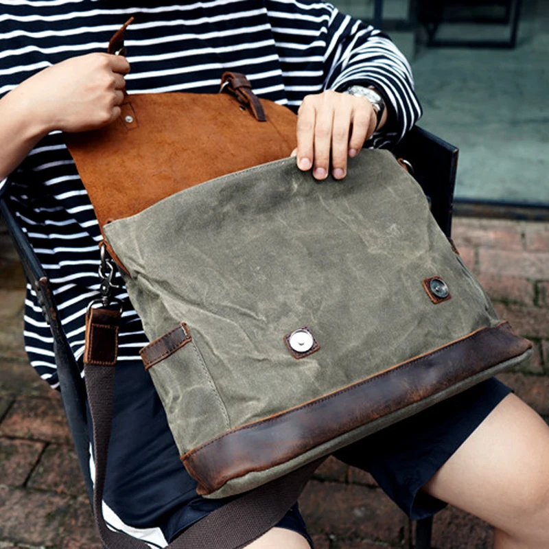 Waxed Canvas Messenger Bag School Laotop Handbags Crossbody Bags For Men  high quality designer shoulder bag vintage